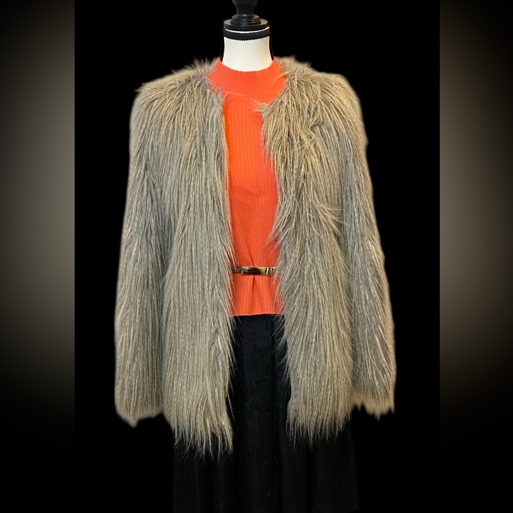 Shaggy faux fur jacket tan/cream colour Size S excellent condition